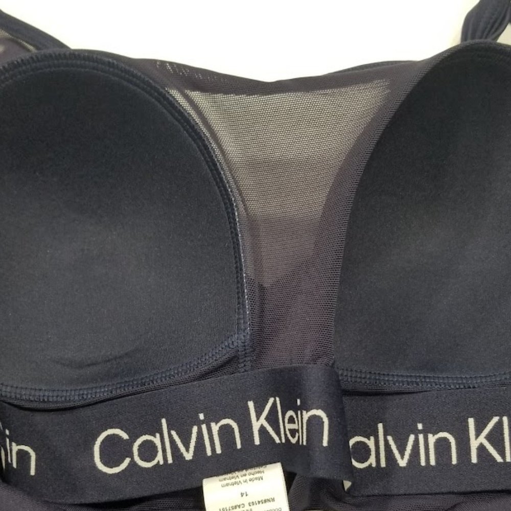 Calvin Klein Mesh Surplice Tummy Control One Piece Swimsuit Navy - Picture 10 of 13